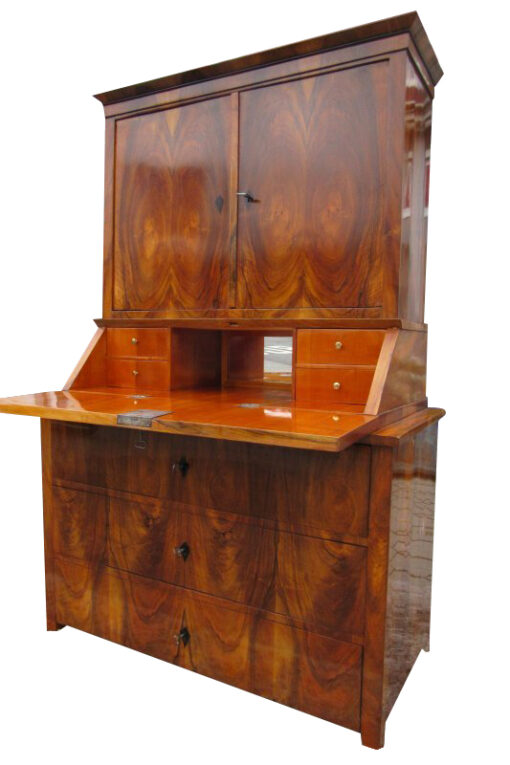 Brown Biedermeier Secretaire with Walnut Veneer, Biedermeier Secretary, Antique Secretary, Original Biedermeier Furniture