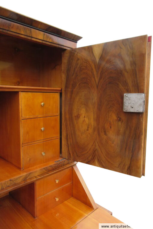 Brown Biedermeier Secretaire with Walnut Veneer, Biedermeier Secretary, Antique Secretary, Original Biedermeier Furniture