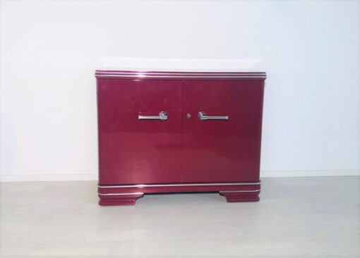 Original Art Deco Commode with a High Gloss Red Finish, Design Furniture, Art Deco Furniture, high gloss furniture, colorful commodes