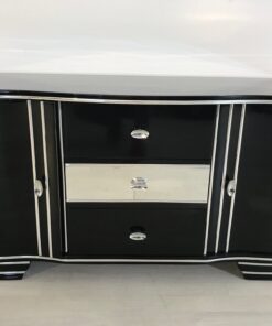 Art Deco Chromliner Commode from 1920, original antique, Chromliner, drawers in the middle, black, Hifi-media, two doors, 1