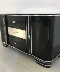 Art Deco Chromliner Commode from 1920, original antique, Chromliner, drawers in the middle, black, Hifi-media, two doors, ,4