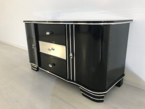 Art Deco Chromliner Commode from 1920, original antique, Chromliner, drawers in the middle, black, Hifi-media, two doors, ,4