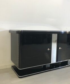 1925 Black Art Deco Commode with Chrome Details, Painted antique furniture, high gloss finish, interior design, luxury furniture, art deco furniture