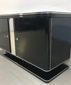 1925 Black Art Deco Commode with Chrome Details, Painted antique furniture, high gloss finish, interior design, luxury furniture, art deco furniture