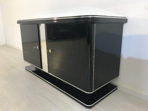 1925 Black Art Deco Commode with Chrome Details, Painted antique furniture, high gloss finish, interior design, luxury furniture, art deco furniture