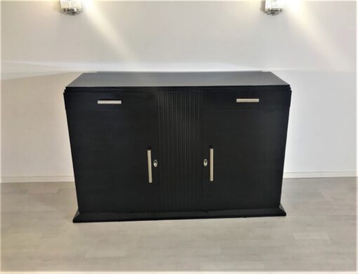 High Gloss Black Art Deco Commode - Chrome Handles, Art Deco Furniture, Art Deco Design, Piano Lacquer Finish, Original 1930s Item