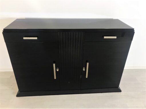 High Gloss Black Art Deco Commode - Chrome Handles, Art Deco Furniture, Art Deco Design, Piano Lacquer Finish, Original 1930s Item