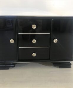 Small Art Deco Commode in Black Ash Wood, High Gloss Black Furniture, Design Furniture, Storage furniture, chrome handles, luxury furniture, interior design