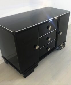 Small Art Deco Commode in Black Ash Wood, High Gloss Black Furniture, Design Furniture, Storage furniture, chrome handles, luxury furniture, interior design