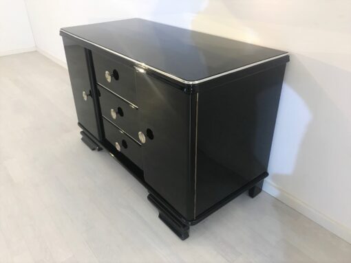 Small Art Deco Commode in Black Ash Wood, High Gloss Black Furniture, Design Furniture, Storage furniture, chrome handles, luxury furniture, interior design