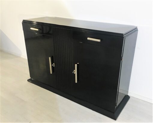 High Gloss Black Art Deco Commode - Chrome Handles, Art Deco Furniture, Art Deco Design, Piano Lacquer Finish, Original 1930s Item