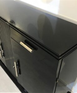 High Gloss Black Art Deco Commode - Chrome Handles, Art Deco Furniture, Art Deco Design, Piano Lacquer Finish, Original 1930s Item