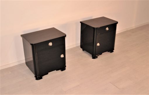 High Gloss Black Art Deco Nighstands 1920s, Art Deco Furniture, luxury furniture, interior design, high gloss nightstands, 1920s france