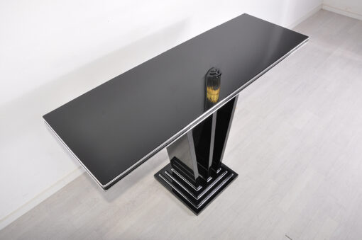 Handmade Black Console, Art Deco, Solid Walnut Wood